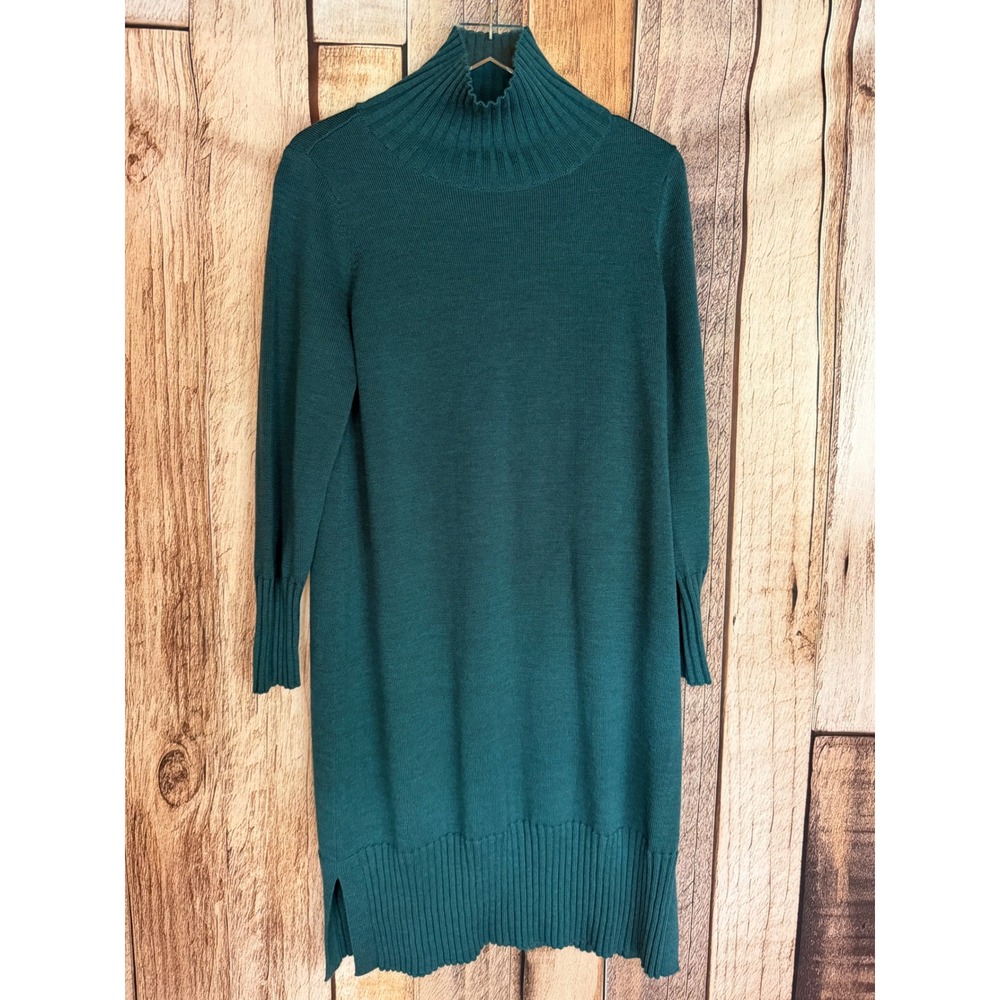 Eileen Fisher Merino Wool Sweater Dress Turtleneck Long Sleeve Teal Size Small